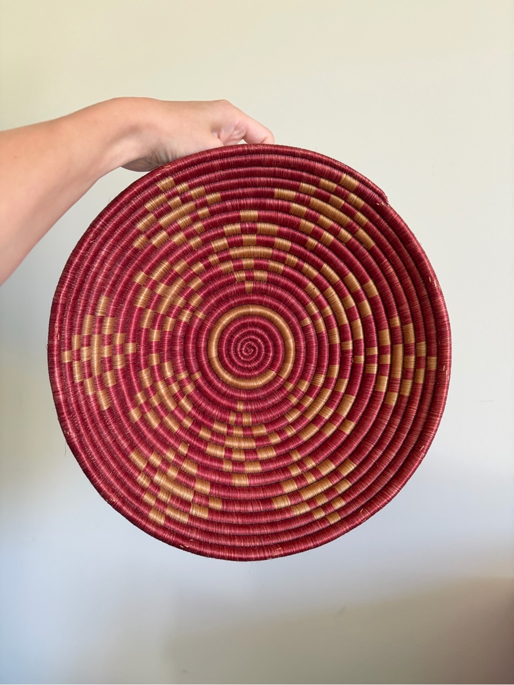 African coiled wall basket boho handwoven